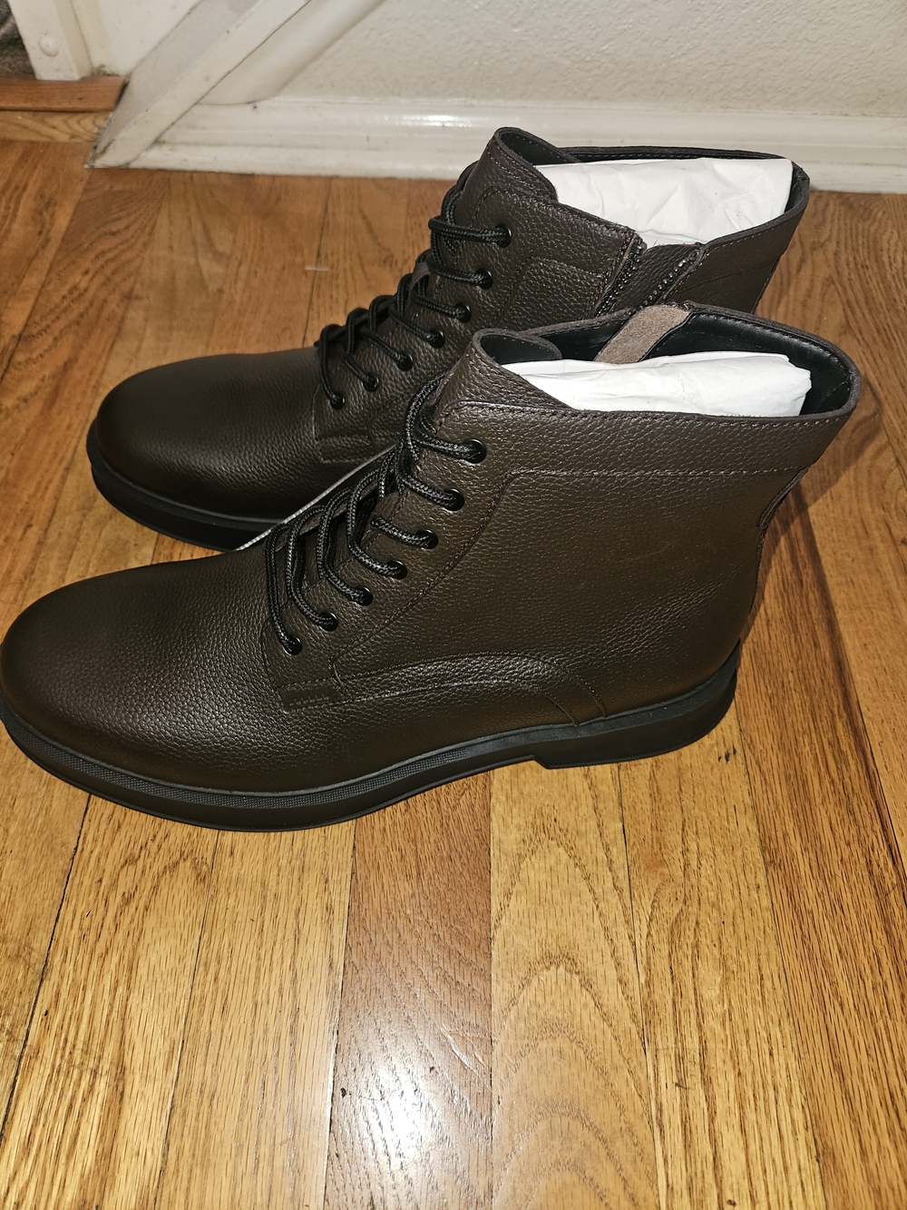 Hugo Boss Dark Brown Textured Leather Lace-Up Boots